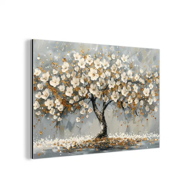 Boom - Bloemen - Wit - Natuur - Kunst aluminium wit klein -3d