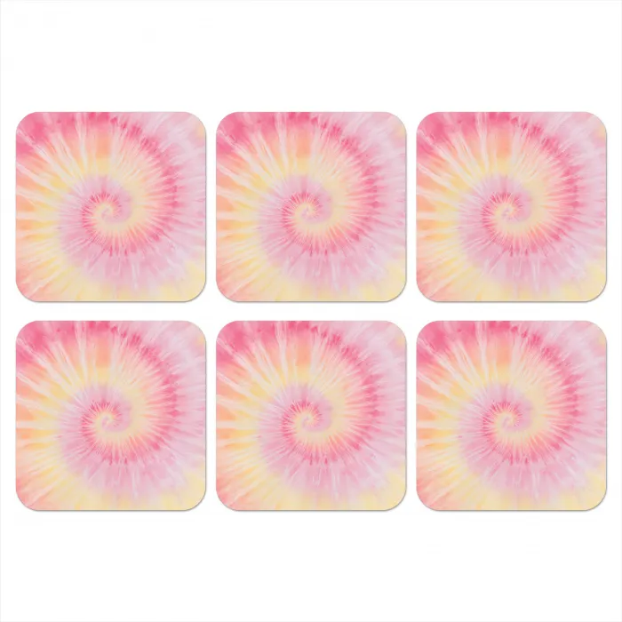 Patroon - Tie Dye - Pasteltinten - Roze onderzetter kurk middel -3d