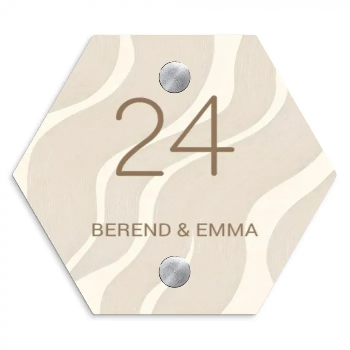 Beige golven - Klassiek Naambord Hexagon klein -3d