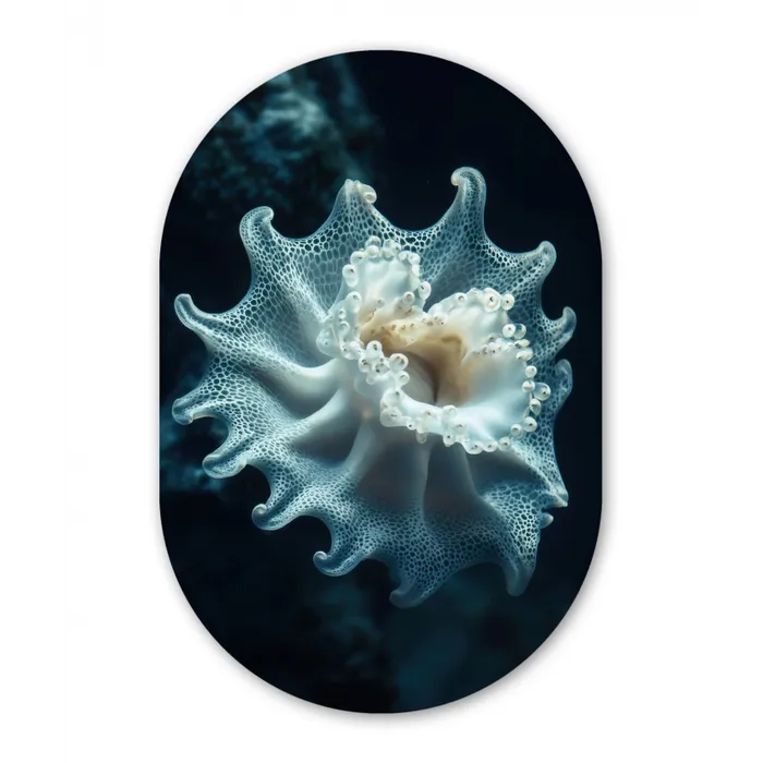 Zeewezen - Wit - Golven - Water Wandcirkel Ovaal Glas middel -3d