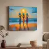 Vrouwen - Strand - Zondsondergang Textielframe zwart klein -sfeer3