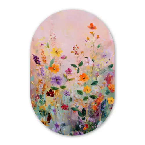 Schilderij - Bloemen - Abstract - Kleurrijk Wandcirkel Ovaal Forex klein -3d