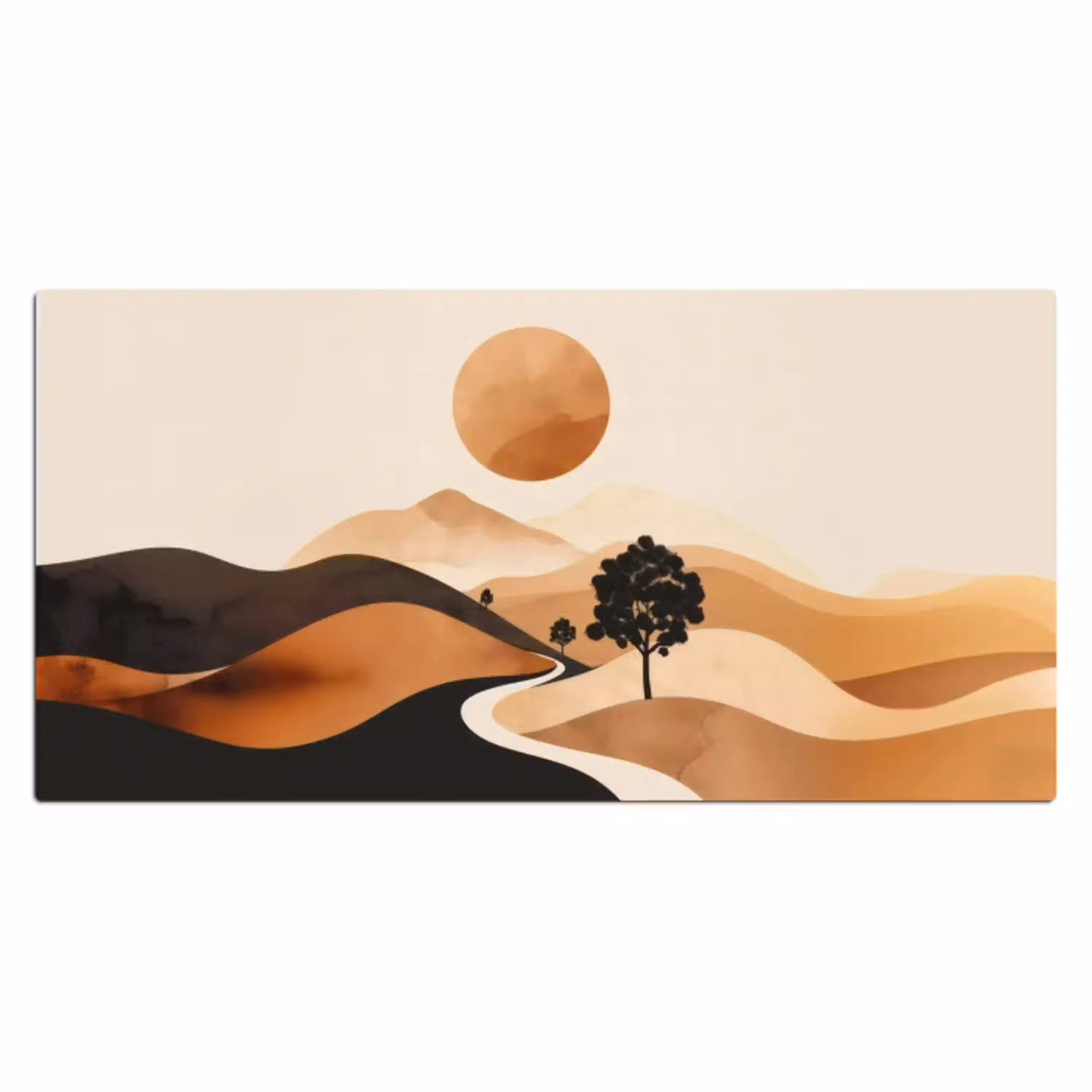 Zon - Heuvels - Boom - Abstract Muismat XXL klein -3d_leeg