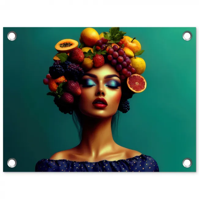 Vrouw - Hoodtooi - Tropisch - Fruit - Druiven tuinposter los doek klein -3d