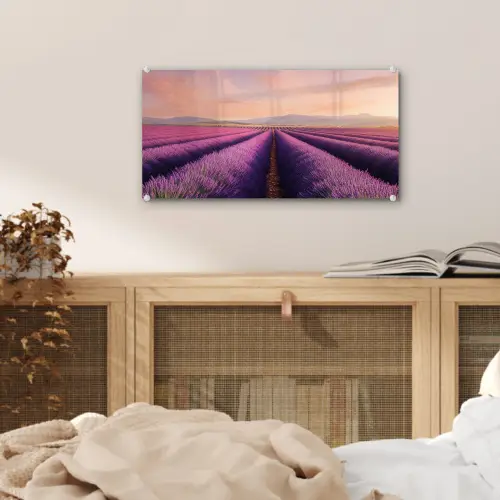 Lavendelveld - Zonsondergang - Paars - Bloemen plexiglas 5mm klein -sfeer4