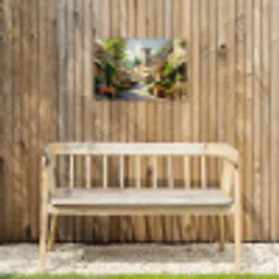 Dorp - Zon - Kraampjes - Huizen Tuinposter op houten frame 2 cm dik klein -sfeer4