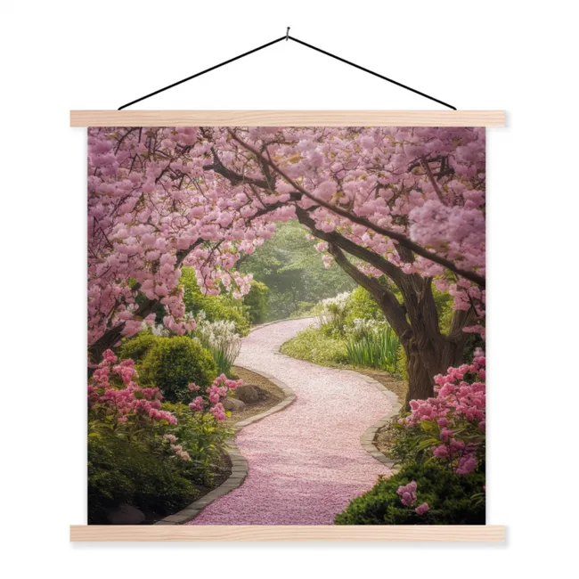 Kersenbloesem - Natuur - Sakura - Pad - Japanse tuin textielposter latten blank klein -3d
