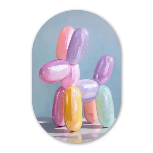 Dier - Ballon - Pasteltinten - Glanzend Wandcirkel Ovaal Forex klein -3d