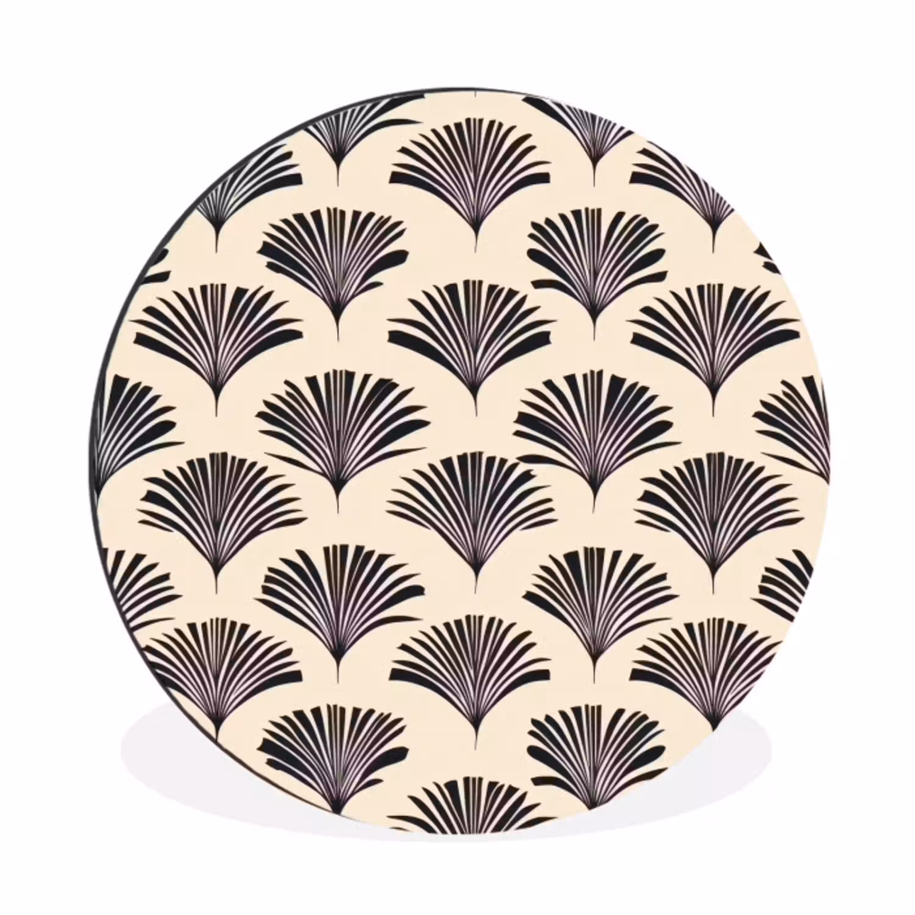 Waaiers - Botanisch - Zwart - Beige Wandcirkel aluminium klein 190 -3d