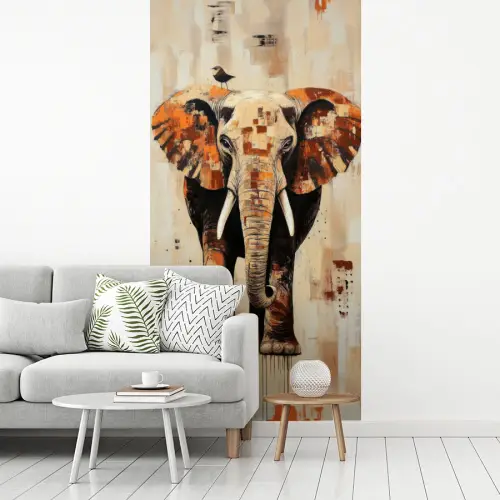 Olifant - Slurf - Mozaïek - Abstract fotobehang vinyl groot -woonkamer