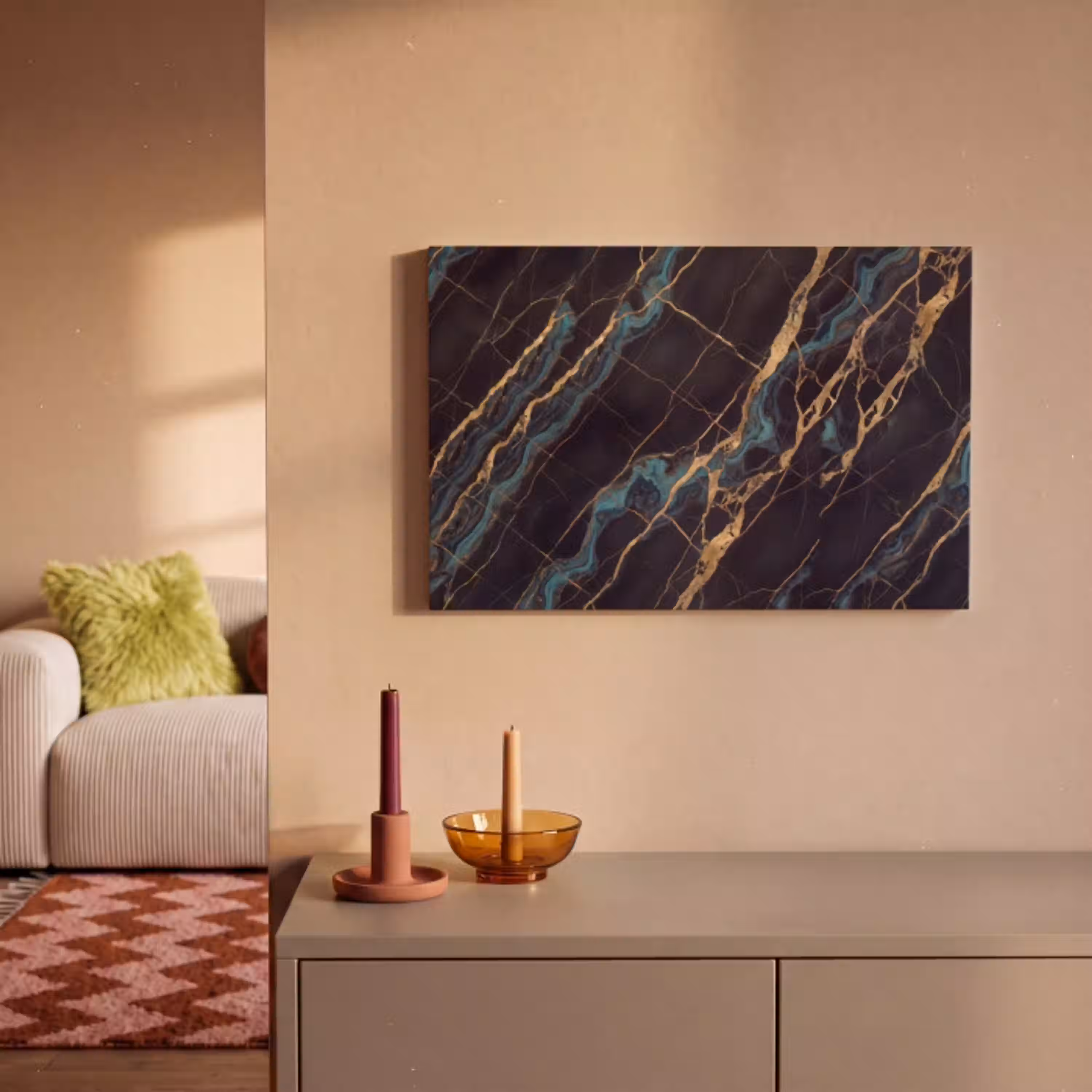 Abstract - Gouden lijnen - Kunst - Modern - Zwart canvas 2cm klein -sfeer1
