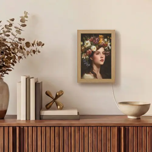 Portret - Vrouw - Bloemen Light Box met kabel (Tafellamp) klein -sfeer2