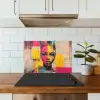 Vrouwengezicht - Krantenpapier - Abstract - Roze keuken achterwand spatscherm klein -sfeer2
