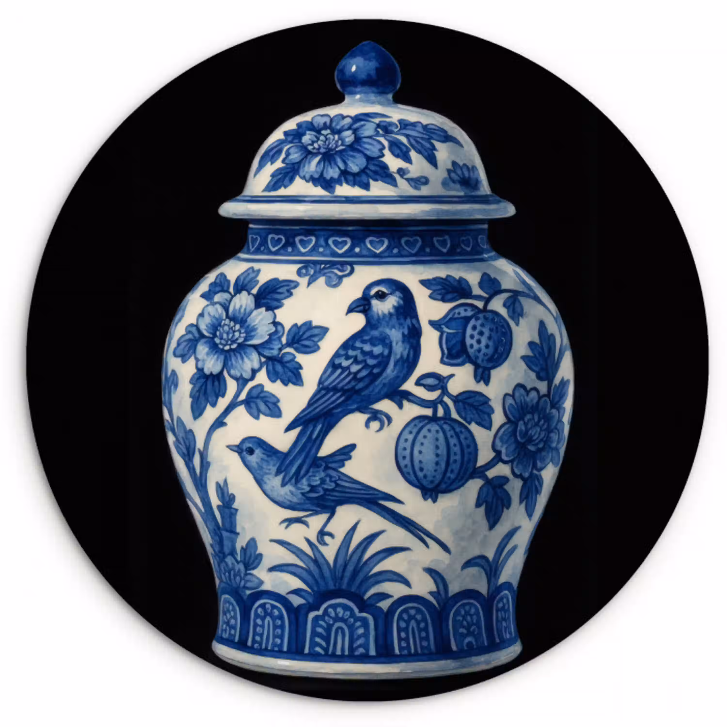 Pot - Delfts Blauw - Bloemen Wandcirkel plexiglas klein -3d