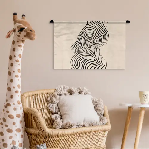 Lijnen - Abstract - Golvend - Zwart Wandkleed katoen klein -wsfeer5_kind