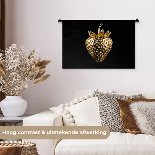 Aardbei - Goud - Zwart - Chrome Wandkleed katoen klein -sfeer1