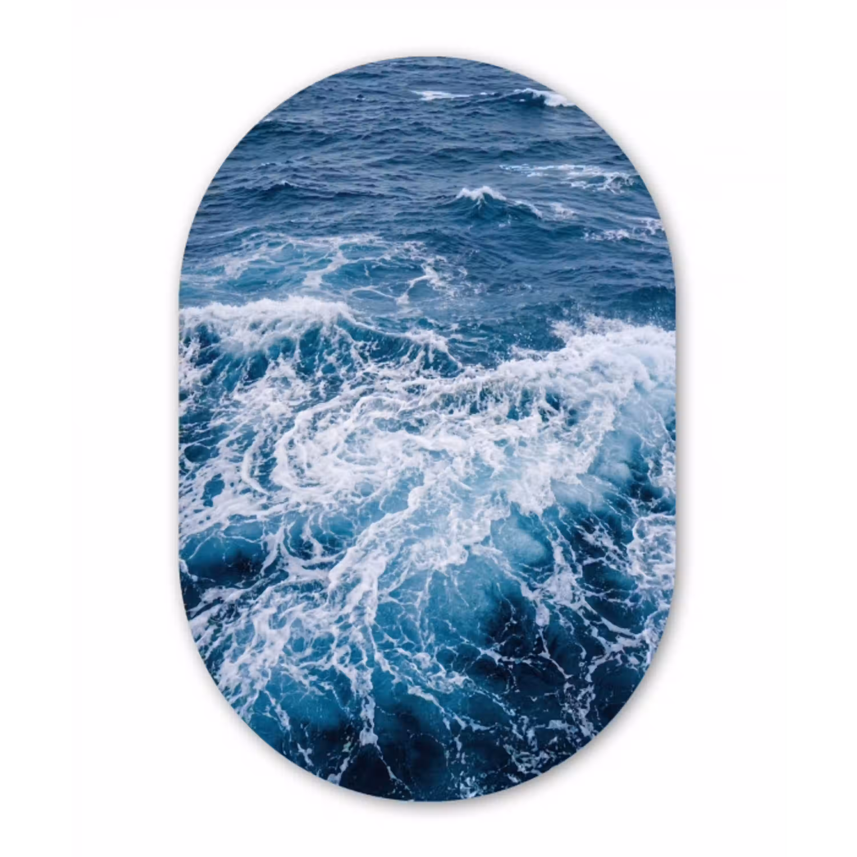 Golven - Oceaan - Blauw Wandcirkel Ovaal Aluminium middel -3d