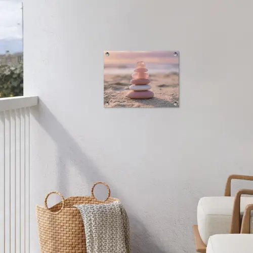 Stenen - Zand - Roze tuinposter los doek klein -sfeer8