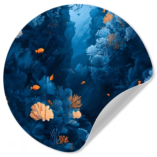 Koraalrif - Vissen - Oceaan - Blauw Wandcirkel behangsticker klein -3d