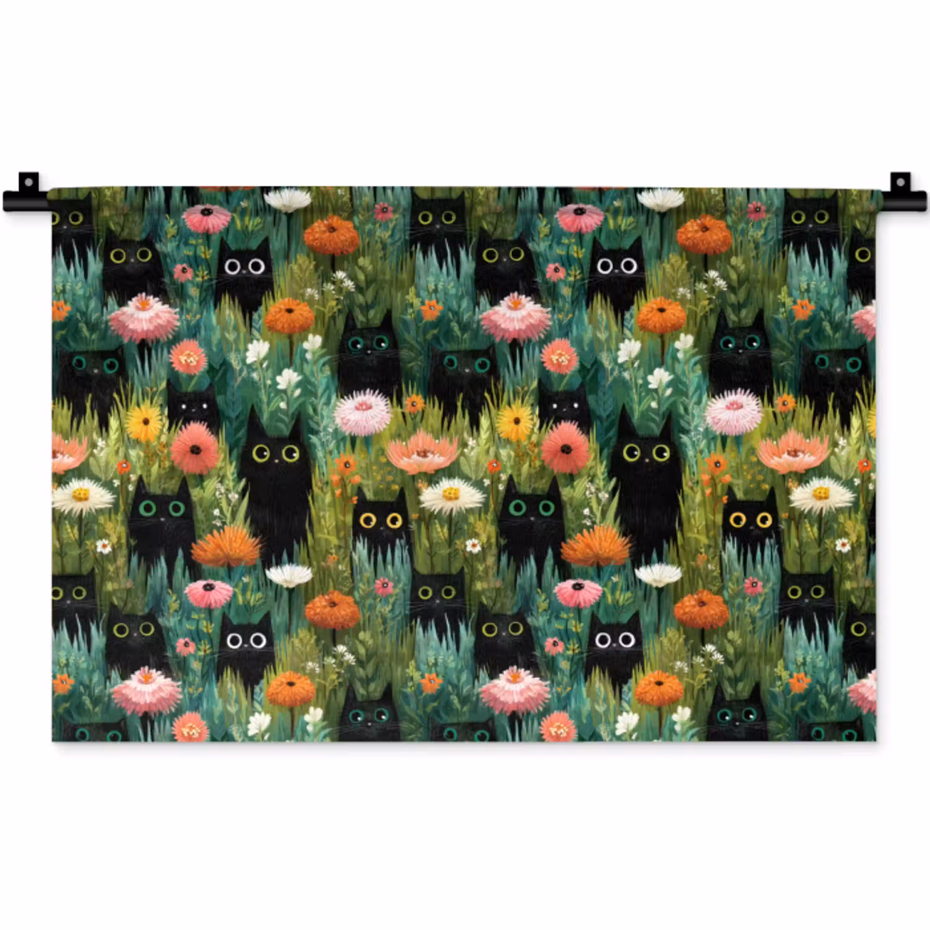 Katten - Bloemen - Kleurrijk Wandkleed katoen klein 269 -zz3d
