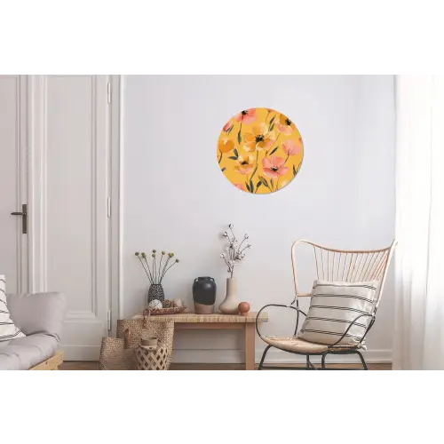 Bloemen - Geschilderd - Geel Wandcirkel aluminium klein -woonkamer