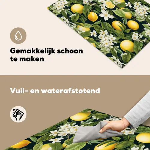 Hangende - Citroenen - Witte - Bloemetjes Inductie beschemer met haakjes klein 777 -ky-schoon-nl