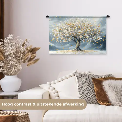 Boom - Winter - Levensboom - Modern - Goud Wandkleed katoen klein -sfeer1