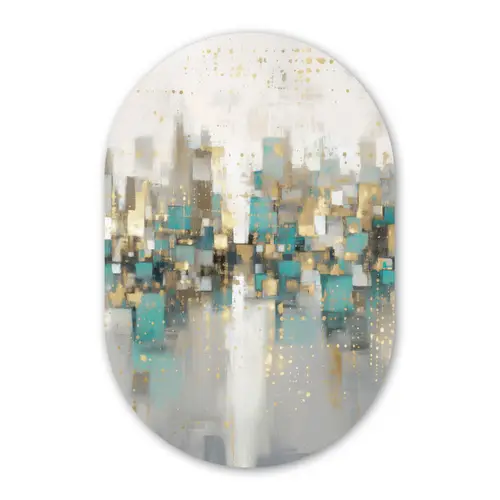 Abstract - Blokken - Goud - Skyline Wandcirkel Ovaal Forex klein -3d