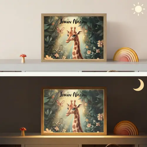 Giraffe - Jungle - Bloemen Light Box met batterij (Wandlamp kind) middel -sfeer3_kind