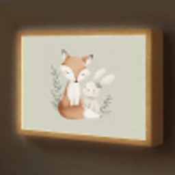 Illustratie - Vos - Konijn - Bladeren Light Box met batterij (Wandlamp kind) middel -z3d_website