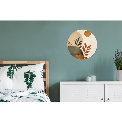 Vormen - Rond - Bladeren - Beige Wandcirkel aluminium klein -slaapkamer