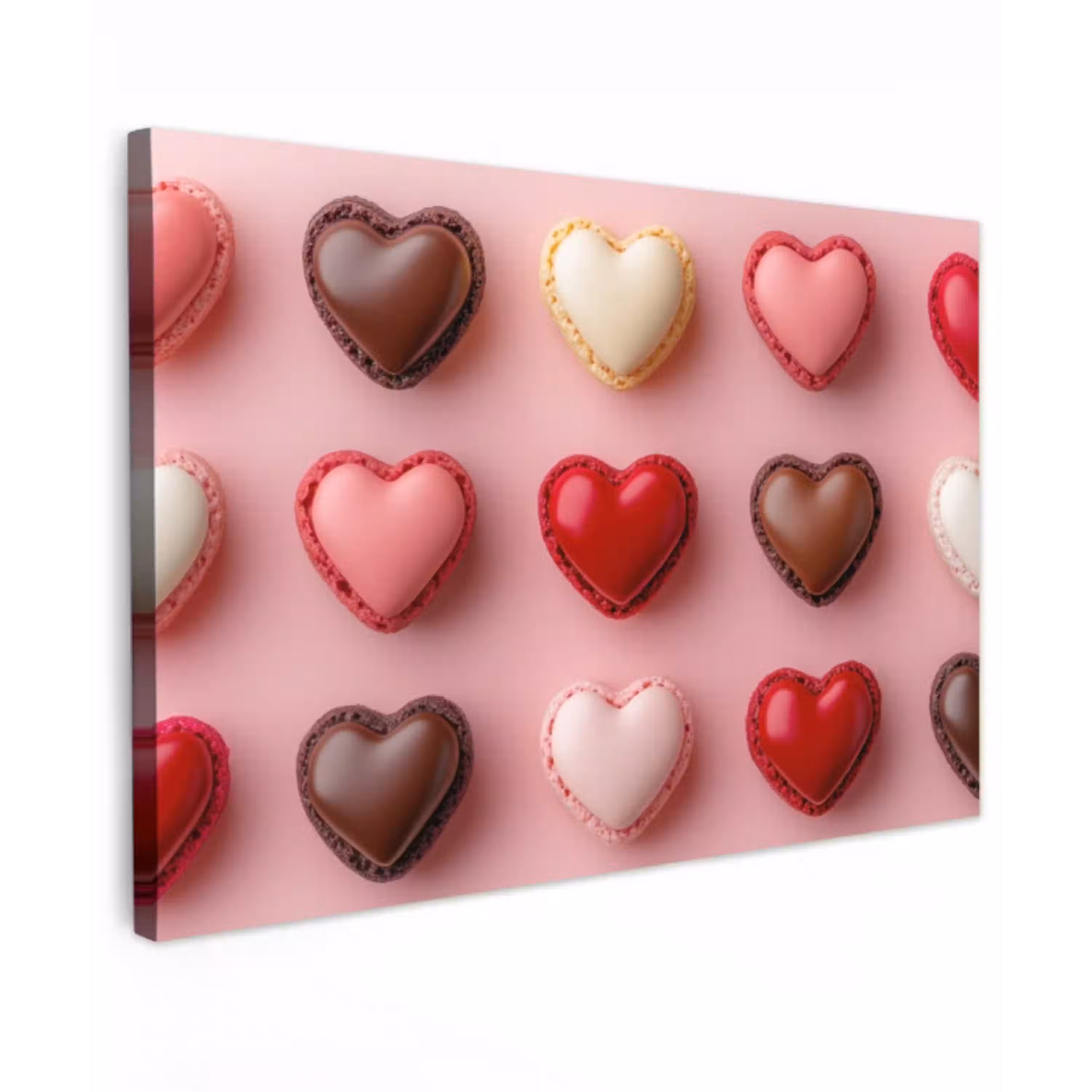 Macarons - Hartjes - Kleurrijk - Roze Tuinposter op houten frame 2 cm dik klein -3d