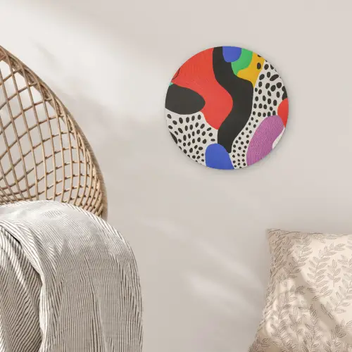 Abstract - Vormen - Kleuren - Stippen Akoestische PET Vilt - Rond klein -sfeer4