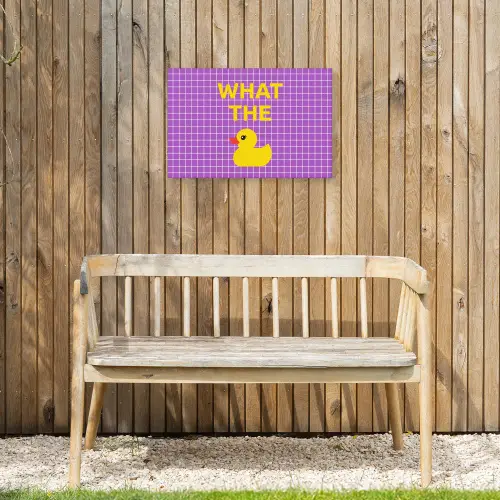 Tekst - Eend - Paars Tuinposter op houten frame 2 cm dik klein -sfeer4