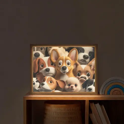 Honden - Dieren - Bruin - Zwart - Patronen - Kind Light Box met batterij (Wandlamp kind) middel -sfeer1_kind