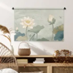 Lotus - Bloemen - Groen Wandkleed katoen middel -sfeer5