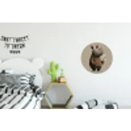 Neushoorn - Witte bloemen - Lief Wandcirkel aluminium klein -kinderkamer
