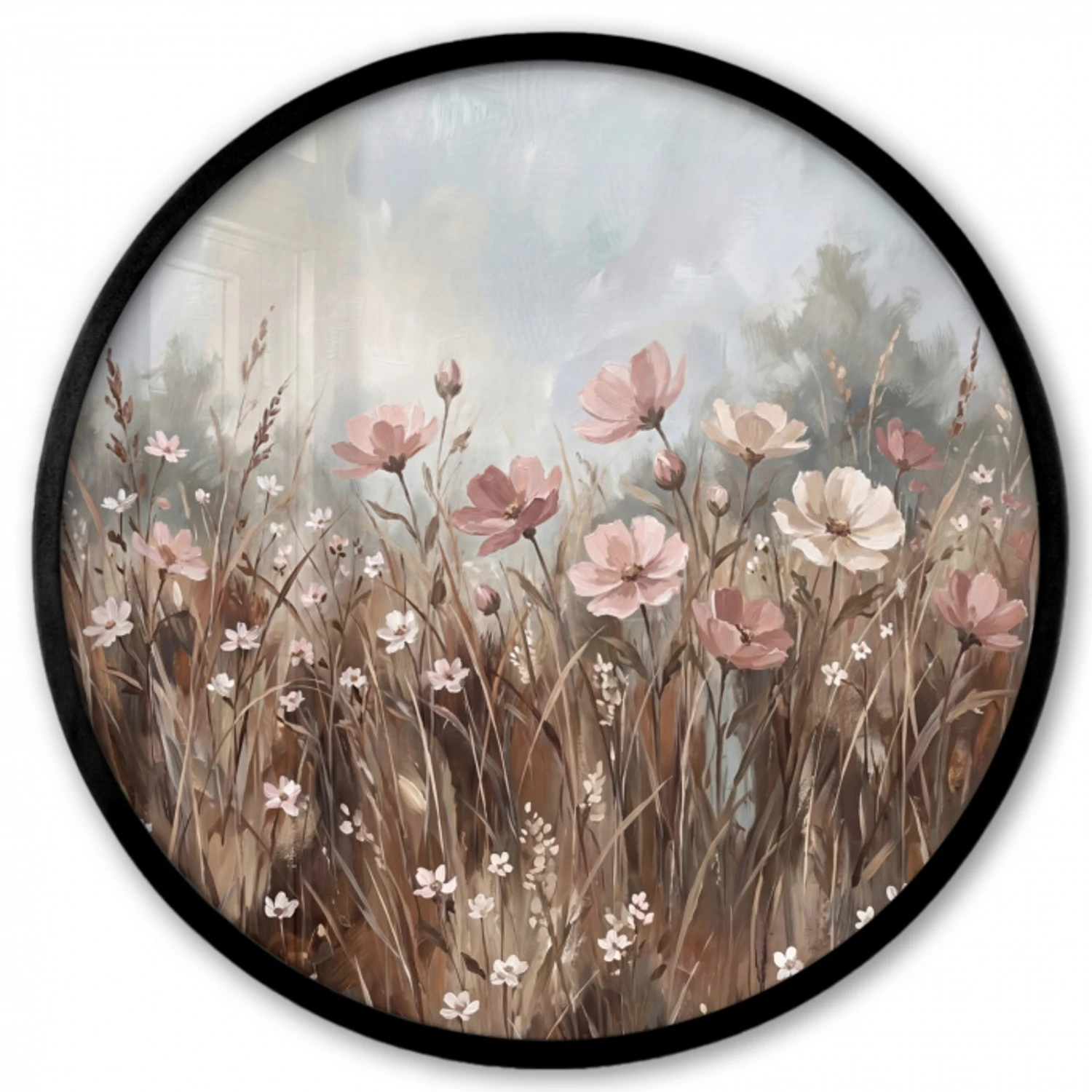 Bloemen - Botanisch - Schilderij - Pastel - Rustiek Fotolijst rond zonder passe partout klein -3d