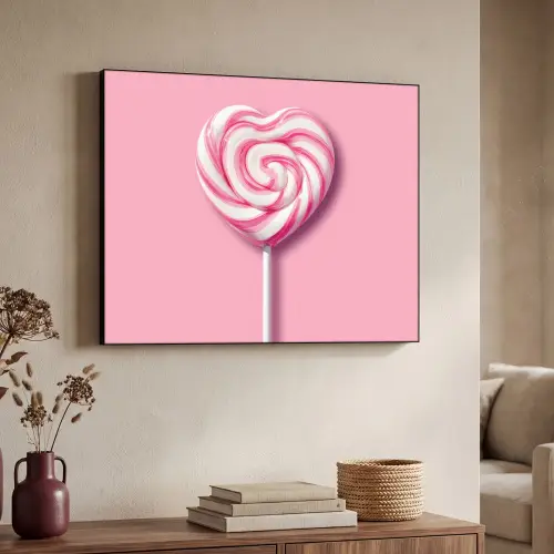 Snoep - Lolly - Hart- Roze Textielframe zwart klein -sfeer3