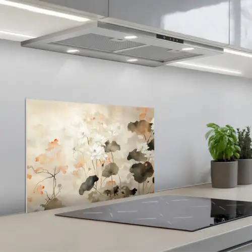 Bloemen - Japandi - Wabi sabi keuken achterwand spatscherm klein -3d_schuin