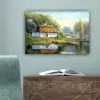 Schilderij - Huis - Natuur - Water - Olieverf canvas 2cm klein -sfeer4