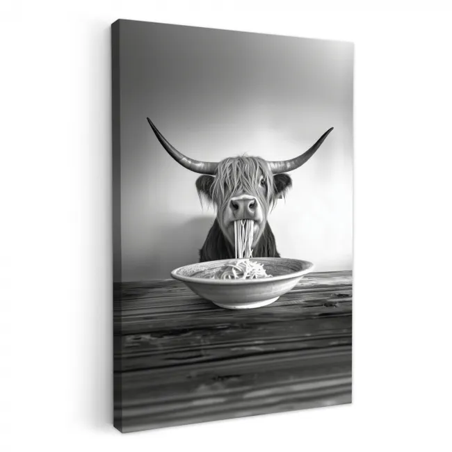 Schotse Hooglander - Spaghetti - Dieren - Zwart wit KitchenYeah - Keuken - Canvas klein -3d