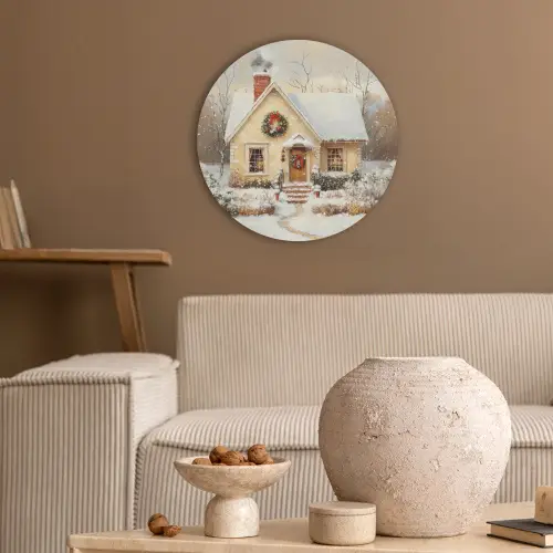 Kerst - Huis - Winter - Sneeuw Akoestische PET Vilt - Rond klein -sfeer1
