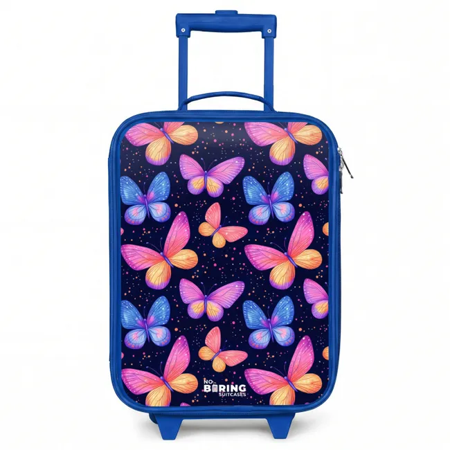 Kids’ Suitcase - Blue - Colorful butterflies in pink and blue