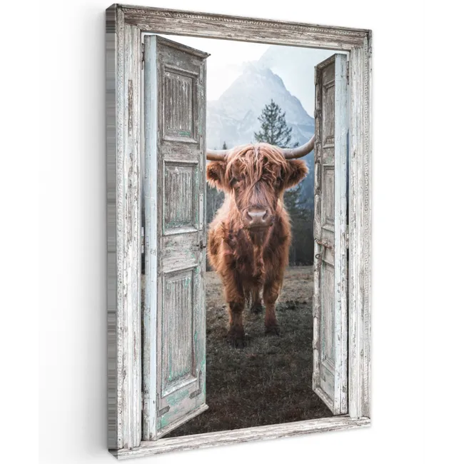 Buiten canvas - Oude deuren naar Schotse Hooglander
