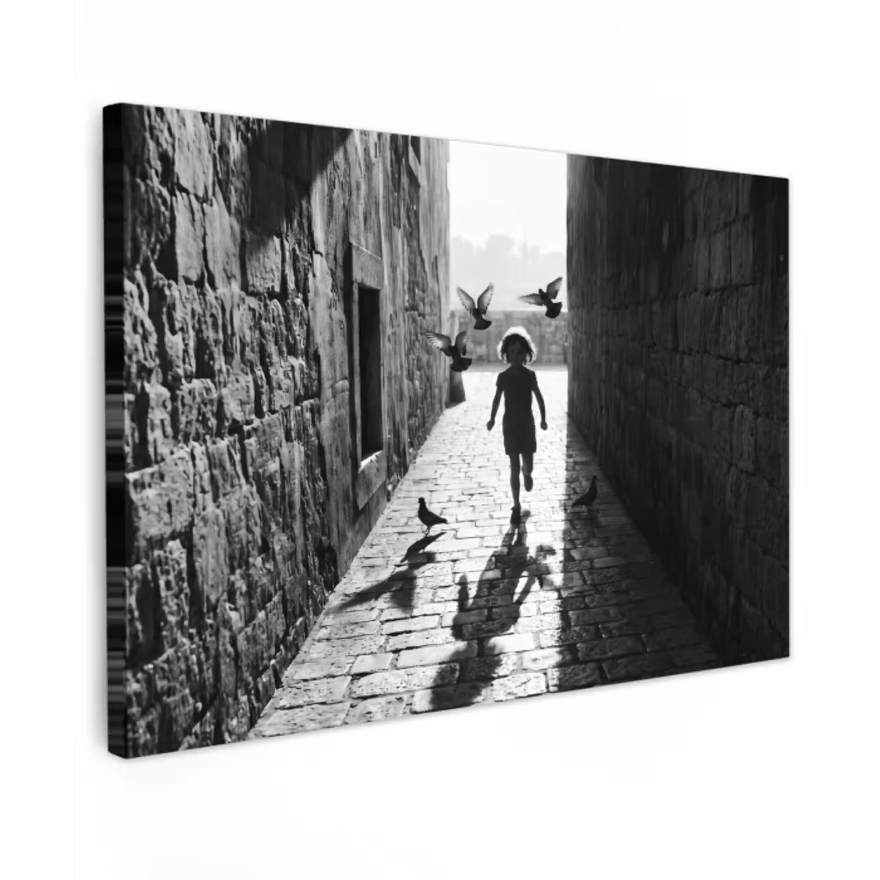 Kind - Vogel - Straat - Zwart-wit - Spelen canvas 2cm klein -z3d