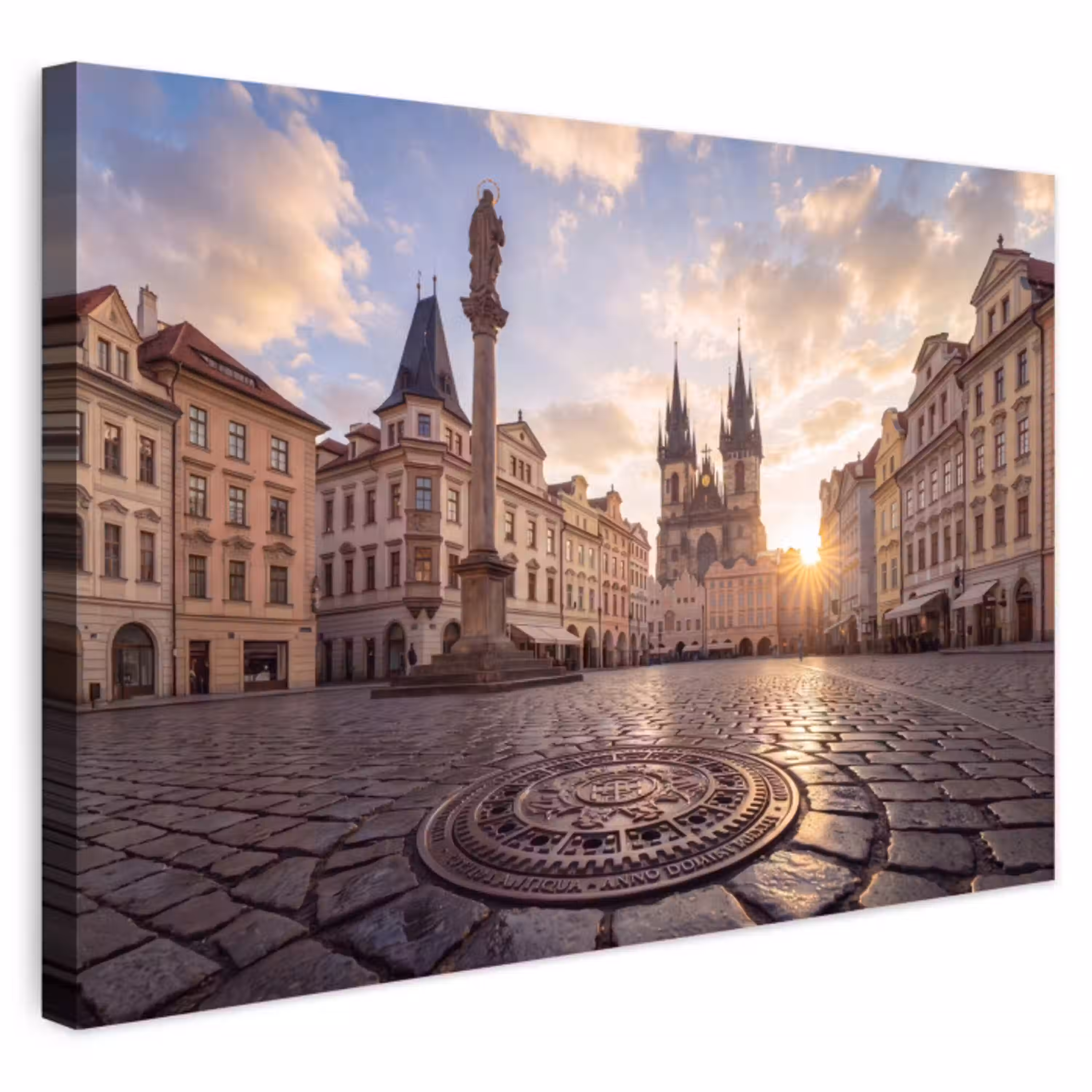 Stad - Praag - Ochtend - Architectuur - Goud Tuinposter op houten frame 2 cm dik klein -3d