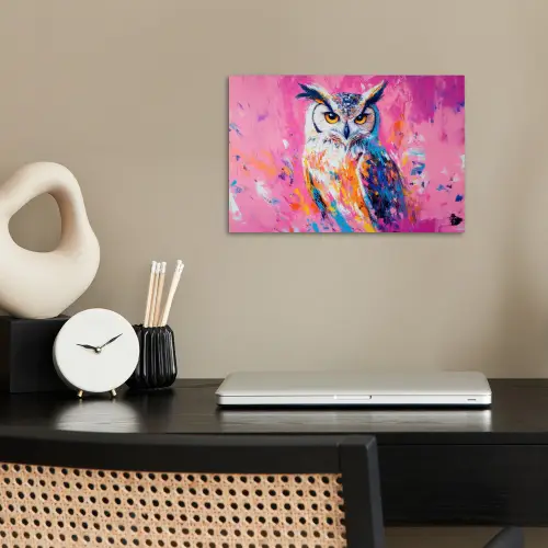 Uil - Roze - Blauw - Verf - Abstract poster papier klein -sfeer1