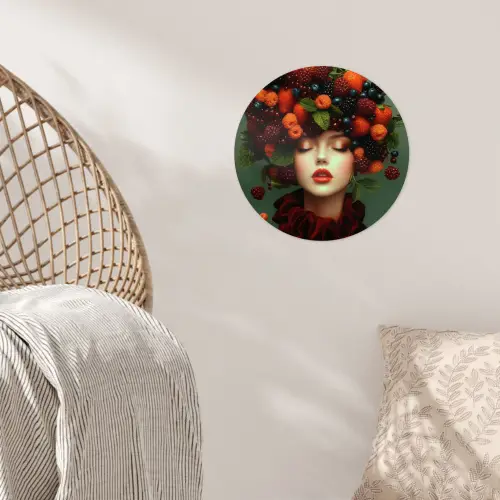 Vrouw - Aardbeien - Frambozen - Bramen - Bessen Wandcirkel behangsticker klein -sfeer4