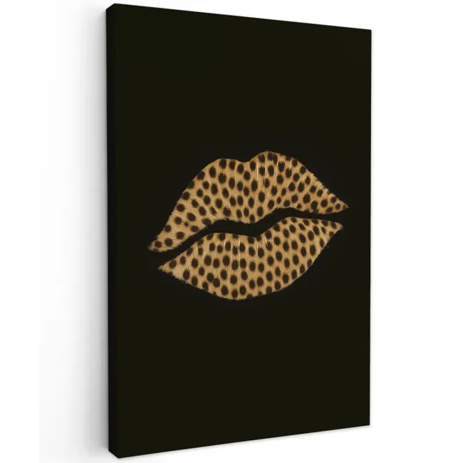 lip - Zwart - Panterprint Tuinposter op houten frame 2 cm dik middel -3d